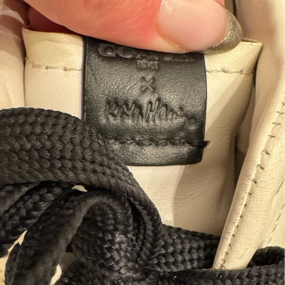 Coach Keith Haring White Leather Sneakers with Black Accents - Picture 4 of 9